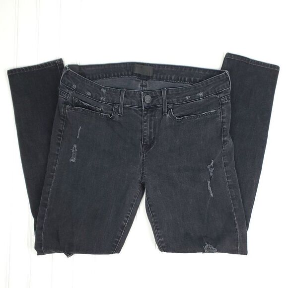 Vince Destructed Black Ankle Skinny Jeans - Picture 3 of 11